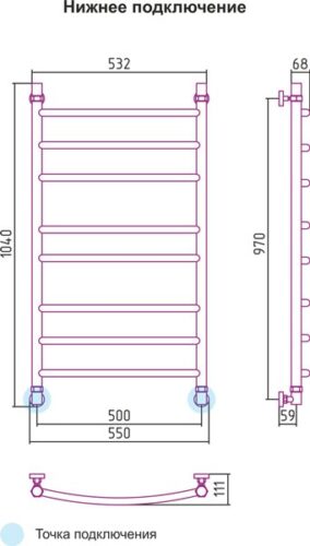 Полотенцесушитель Сунержа Галант 1000х500 диагональное/нижнее подкл.