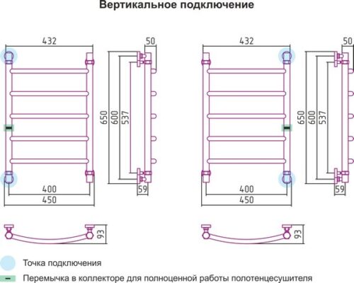 Полотенцесушитель Сунержа Галант 600х400 вертикальное подключение