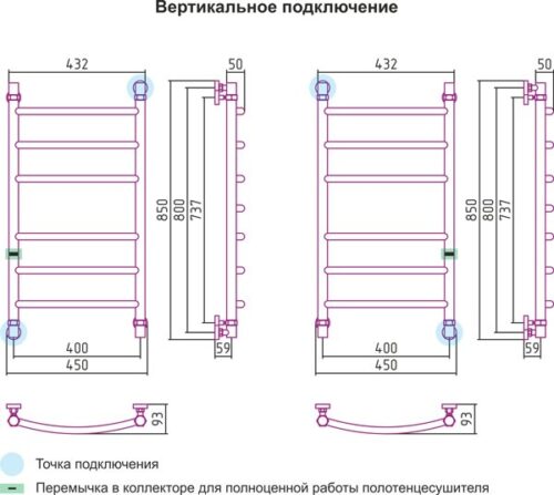 Полотенцесушитель Сунержа Галант 800х400 вертикальное подключение