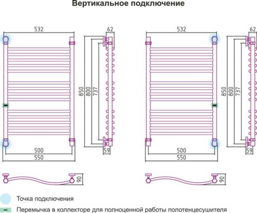 Полотенцесушитель Сунержа Флюид 800х500 ветикальное подключение