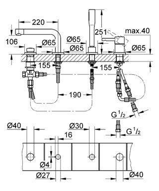 Смеситель Grohe Essence для ванны на 4 отверстия (без встроенного механизма)