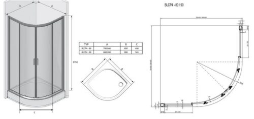 Душевой уголок Ravak Blix BLCP4 80 Sabina, белый- Графит