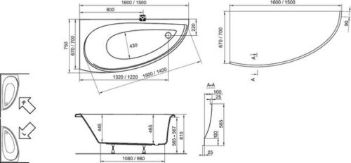 Ванна акриловая Ravak Avocado 150*70 правая