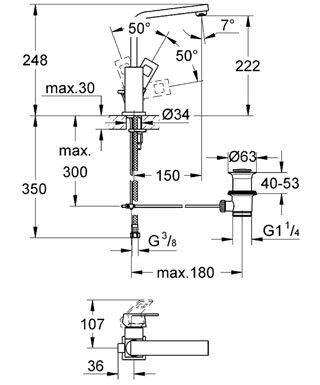 Смеситель Grohe Eurocube для умывальника 23135E