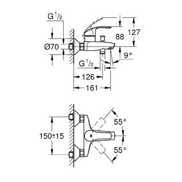 Смеситель Grohe Eurosmart для ванны 33300002