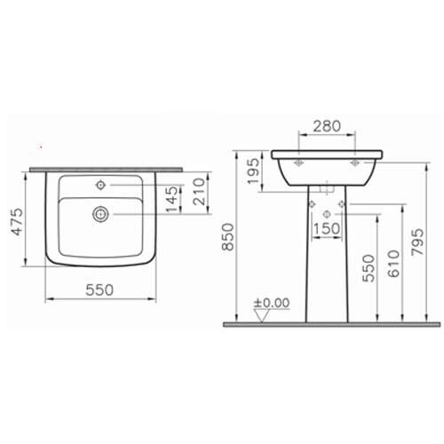 Раковина Vitra Form 300 55см с пьедесталом (9602B003-7650)