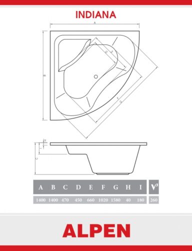 Акриловая ванна ALPEN Indiana 140