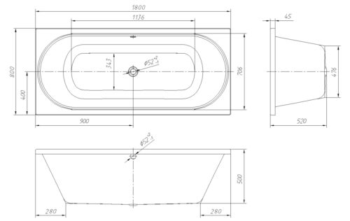 W53A-180-080W-ARB Bliss L, ванна акриловая, 180х80 см