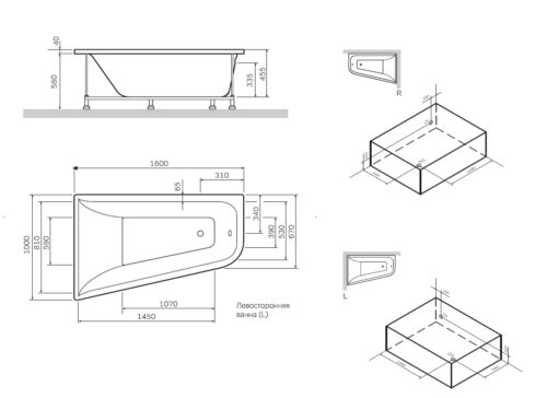 W72A-160R100W-P2 фронтальная панель для ванны spirit, правосторонняя