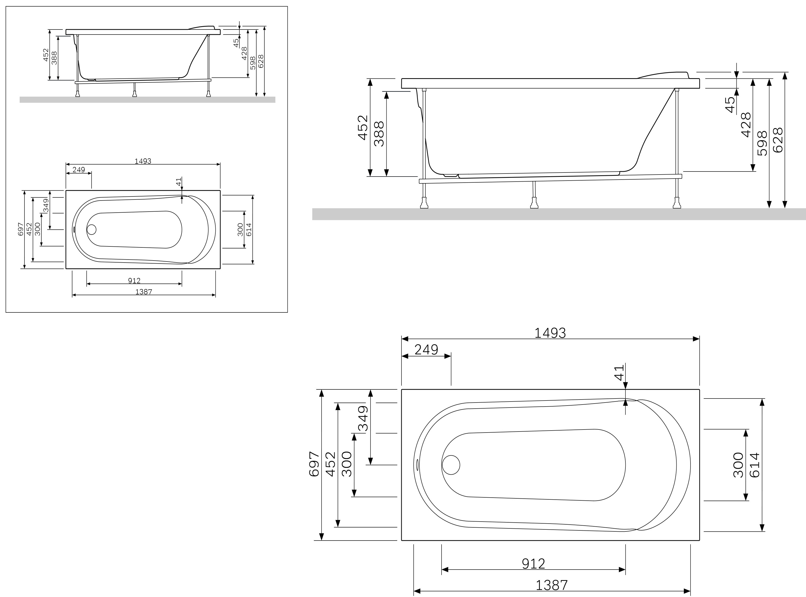 W85A-150-070W-R Каркас, для ванны Joy, 150*70