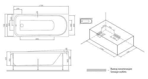 W80A-170-070W-P Like, панель фронтальная для ванны Like A0 170х70 см, шт