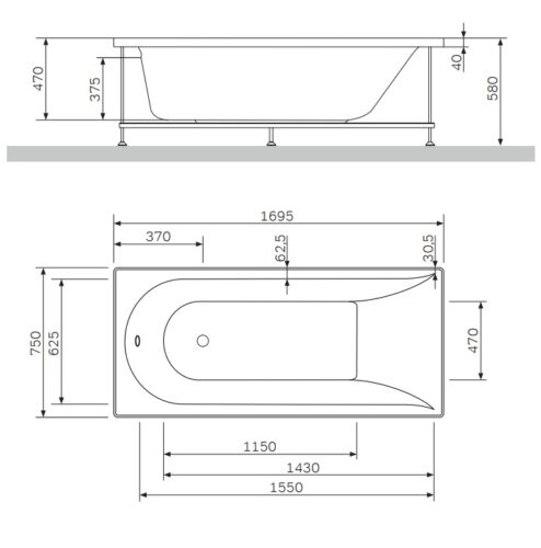 W5AA-170-075W-S64 Inspire  боковая панель для ванны Inspire  170*75 A0