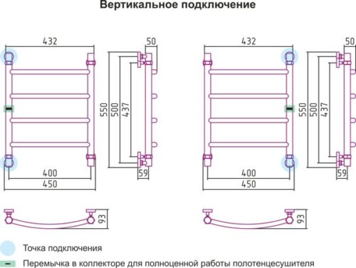 Полотенцесушитель Сунержа Галант 500х400 вертикальное подключение