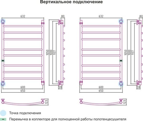 Полотенцесушитель Сунержа Галант 1000х600 вертикальное подключение