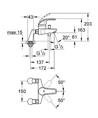 Смеситель Grohe Eurosmart для ванны 33303001