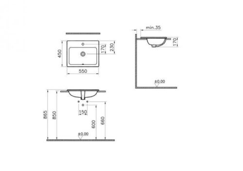 Раковина Vitra S20 накладная 55см 5465B003-0001