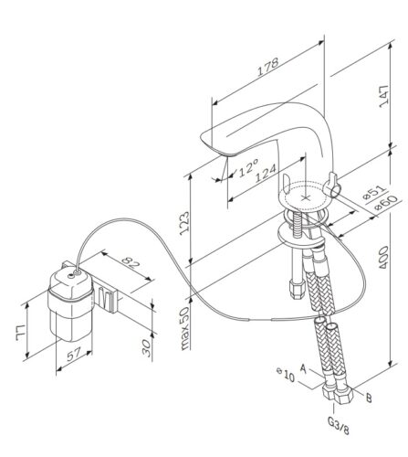 F8002300 Like Смеситель для умывальника,электронный,с регулировкой температуры,питание от батареек,