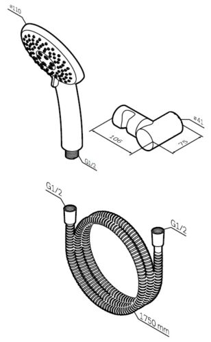F0118000 Like душевой набор, шланг 1750 мм,держатель ручного душа, ручной душ 110 мм, 3 функции