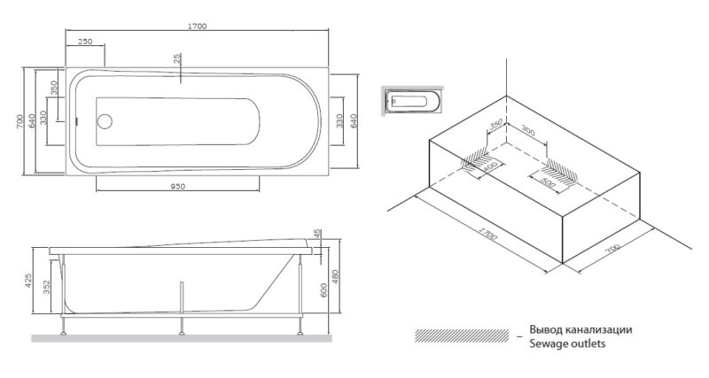 W80A-170-070W-P Like, панель фронтальная для ванны Like A0 170х70 см, шт