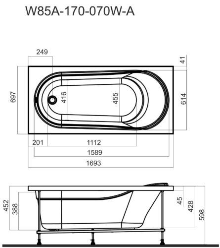 W85A-170-070W-S Joy, панель боковая  (универсальная) для ванн Joy/Spirit/Like, 70 см